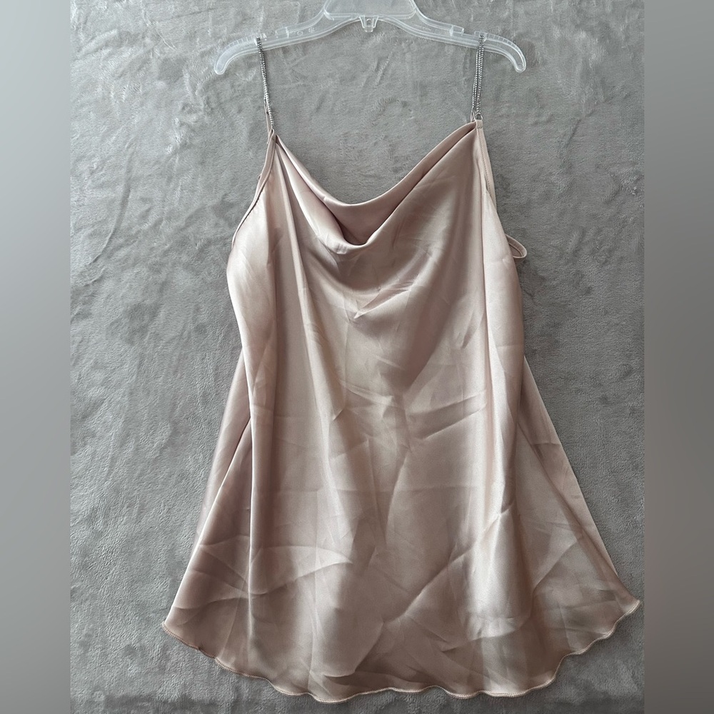 Nicole Miller Satin Top Large Cowl Neck in Blush Pink Rhinestone Straps
